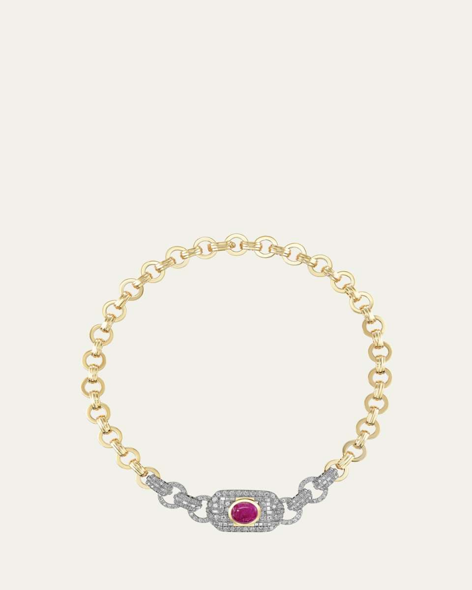 Reworked Vintage 18K Gold Ruby Belt Choker Necklace with Diamonds